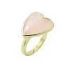 Heart Brass Natural Rose Quartz Finger Rings RJEW-D304-01G-B-2