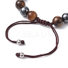 Natural Tiger Eye & Obsidian Round & Brass Cross Braided Bead Bracelets BJEW-JB09704-02-4
