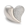 Brass Micro Pave Clear Cubic Zirconia Heart Open Cuff Ring for Women RJEW-C102-11P-2