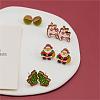 4 Pairs Santa Claus & Deer & Christmas Tree Printed Wood Stud Earrings EJEW-OY001-05-1