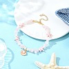 Zinc Alloy Enamel Shell Shape Charm Round Shell Pearl & Dyed Synthetic Turquoise Starfish & Natural Rose Quartz Chip Beaded Anklets AJEW-AN00735-03-1