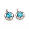 Trendy Original Color 304 Stainless Steel Grade A Rhinestone Flat Round Charm Pendants RB-M030-06N-1
