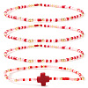 4Pcs Bohemian Summer Cross & Glass Seed Bead Beaded Stretch Bracelet Sets BE5944-4-1