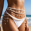 Summer Beach Alloy Imitation Pearl Tassel Waist Beads for Bikini WG13900-01-1
