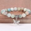 8MM Round Natural Flower Amazonite Beaded Stretch Bracelets with Alloy Butterfly Charms FQ7211-7-1