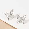 Butterfly Brass Micro Pave Cubic Zirconia Stud Earrings EJEW-M082-17P-02-5