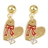 Brass Micro Pave Clear Cubic Zirconia Heart Dangle Stud Earrings EJEW-S277-12G-6