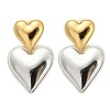 304 Stainless Steel Double Heart Dangle Stud Earrings for Women EJEW-D076-01D-GP-1
