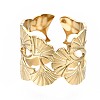 304 Stainless Steel Ginkgo Leaf Wrap Open Cuff Ring RJEW-T023-28G-1