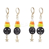 Halloween Candy Corn Handmade Lampwork & Black Pumpkin Synthetic Turquoise Leverback Dangle Earrings EJEW-JE05872-1