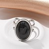 Oval Natural Black Agate Finger Rings RJEW-M062-02P-03-4