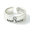 Word Keep Smile Alloy Open Cuff Ring RJEW-K275-10AS-2