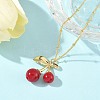Brass Resin Fruit Cherry Pendant Satellite Chain Necklaces for Women NJEW-D306-02G-A-4