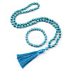 Synthetic Turquoise Round Beaded Pendant Necklaces & Bracelets Sets FS-WG9D102-12-2