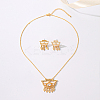 Brass Micro Pave Clear Cubic Zirconia Crescent Moon Tassel Pendant Necklaces and Stud Earrings Sets for Women PB9460-5