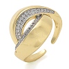 Brass Micro Pave Clear Cubic Zirconia Cuff Finger Rings for Women RJEW-B112-12GP-4