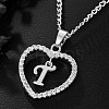 Brass Micro Pave Clear Cubic Zirconia Hollow Heart with Initial Pendant Necklaces WG4069A-01-1