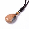 Dyed Natural Fossil Coral Teardrop Pendant Necklace with Nylon Cord for Women NJEW-C002-04-4
