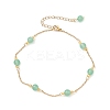 Dyed Round Natural Malaysia Jade & 304 Stainless Steel Cable Chain Ankelets AJEW-AN00701-01-2