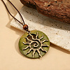 Wood Ring Brass Sun Pendant Adjustable Waxed Cord Necklaces WG3036C-01-2
