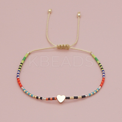 Striped Seed Beaded & Brass Heart Link Bracelets LV4885-1