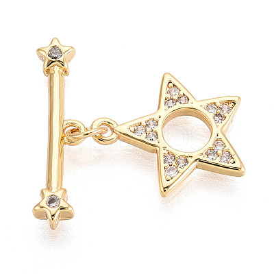 Star Brass Pave Clear Cubic Zirconia Toggle Clasps KK-T077-04G-1