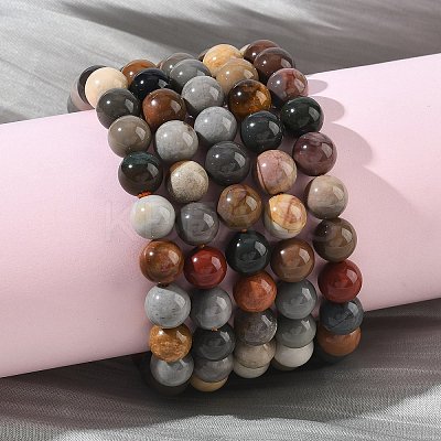 Natural Alashan Agate Round Beads Stretch Bracelets for Women BJEW-Z158-03M-03-1