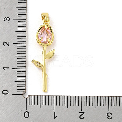Rose Flower for Valentine's Day Real 18K Gold Plated Rack Plating Brass Micro Pave Cubic Zirconia Pendants KK-R153-01D-G-1