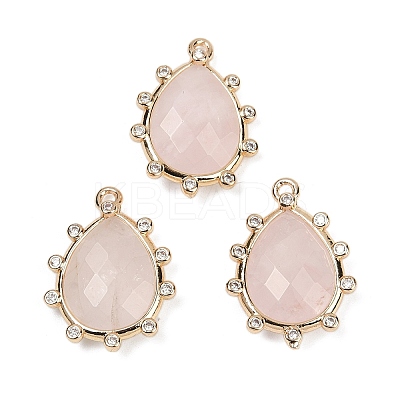 Natural Rose Quartz Faceted Pendants G-K347-06G-03-1