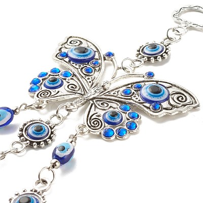 Alloy & Glass Turkish Blue Evil Eye Pendant Decoration HJEW-I008-02AS-1