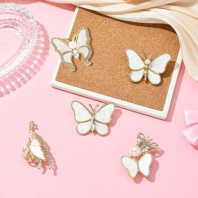 5Pcs 5 Styles Butterfly Alloy Rhinestone Brooches JEWB-CJ0001-33-1