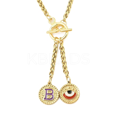 Ion Plating(IP) 304 Stainless Steel Purple Enamel Letter & Eye Pendant Wheat Chain Necklaces STAS-Z102-01G-B-1