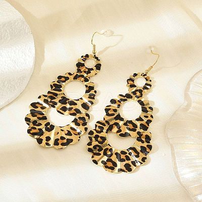 Teardrop Leopard Print Alloy Dangle Earrings for Women EJEW-K304-02G-1