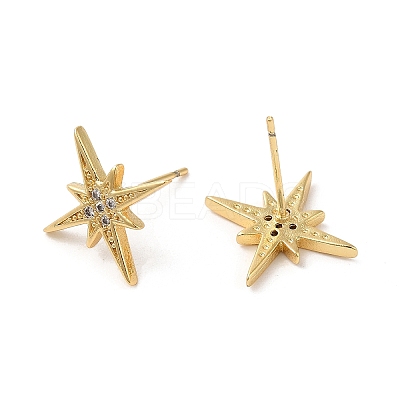 Rack Plating Brass Star Stud Earrings with Cubic Zirconia EJEW-D061-44G-1