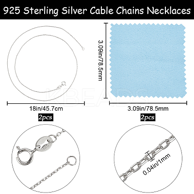 Anti-Tarnish 2Pcs Trendy Unisex Rhodium Plated 925 Sterling Silver Cable Chains Necklaces Set STER-BBC0006-14B-1