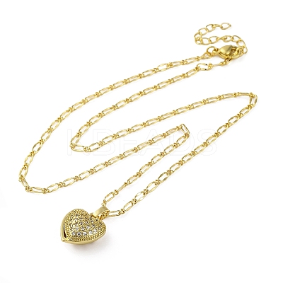 Brass Clear Cubic Zirconia Heart Pendant Necklaces for Women NJEW-R100-01G-1