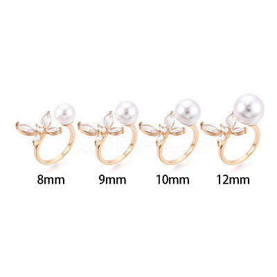 Butterfly Shape Brass Micro Pave Clear Cubic Zirconia Cuff Ring Settings for Half Drilled Beads KK-T076-47G-1