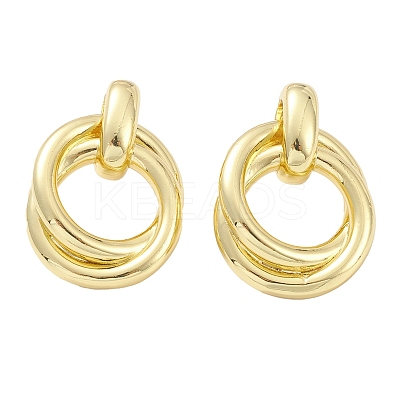 Rack Plating Brass Interlaced Ring Stud Earrings for Women EJEW-K245-04G-1
