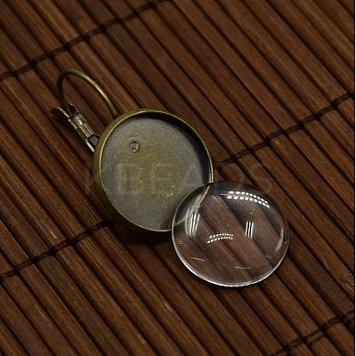 Clear Domed Glass Cabochon Cover and Brass Leverback Earring Settings for DIY DIY-X0160-AB-NR-1