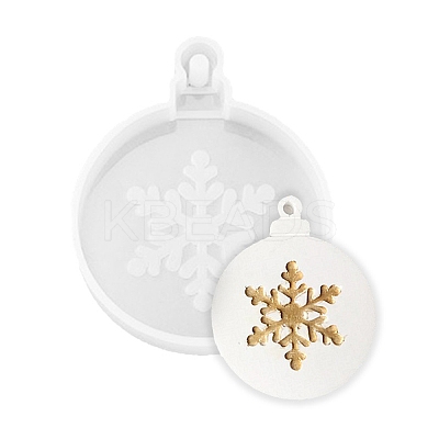 Christmas Theme DIY Flat Round with Snowflake Pendant Silicone Molds DIY-F114-34-1