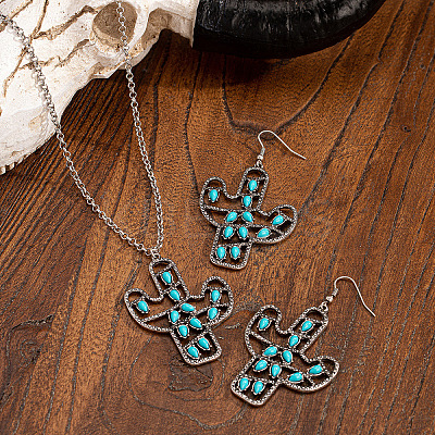 Cactus Alloy & Acrylic Pendant Necklaces & Dangle Earrings Sets FS-WG5E564-01-1