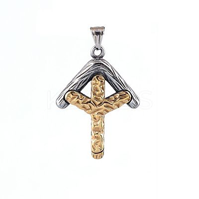 Duo Tone 304 Stainless Steel Textured Viking Rune Pendant Necklaces for Men WGD6348-01-1