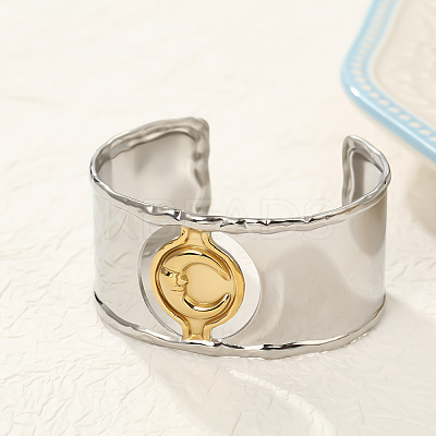 Moon 304 Stainless Steel Cuff Bangles LS-BJEW-B157-01PG-1