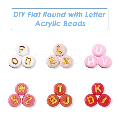 DIY Flat Round with Letter Acrylic Beads Bracelets Making Kits DIY-FS0008-90-1