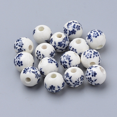 Floral Printed Porcelain Beads PORC-Q201-12mm-4-1
