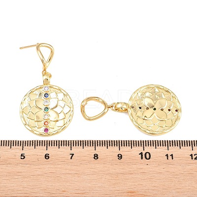 Brass Micro Pave Colorful Cubic Zirconia Dangle Hoop Earrings EJEW-G471-42G-1
