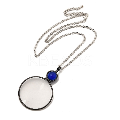 Flat Round Glass Magnifying Pendant Necklace for Women NJEW-K125-01B-04-1