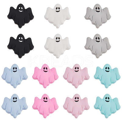 14Pcs 7 Colors Halloween Ghost Food Grade Eco-Friendly Silicone Beads SIL-SC0002-22-1