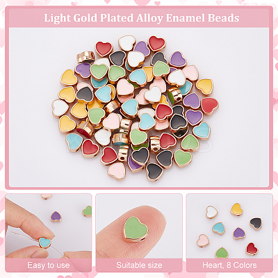 80Pcs 8 Colors Light Gold Plated Alloy Enamel Beads ENAM-AR0001-47-1