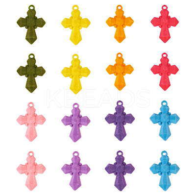 16Pcs 8 Colors Flocking Resin Pendants RESI-TA0002-77-1